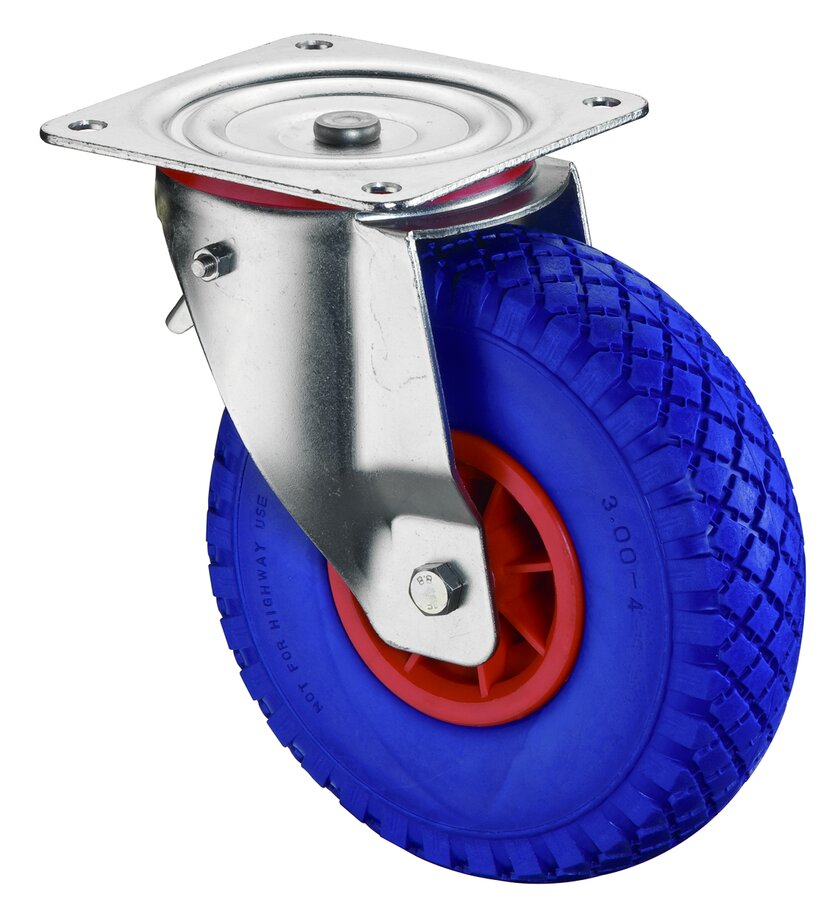 4 Stück Luftbereifte Lenkrollen 200 Mm – Mit Totalstop, Je 75 Kg Tragkraft, Verzinkt – Für Transport Auf Unebenen Böden